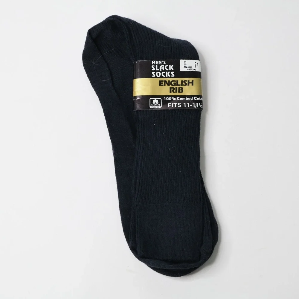 VTG Kmart Mens Slack Socks English Rib Navy Blue Combed Cotton USA Made 11-11.5